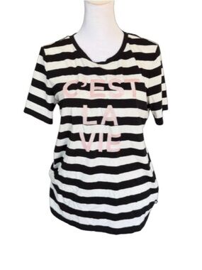 Karl Lagerfeld Paris C’est La Vie Striped Graphic Tee